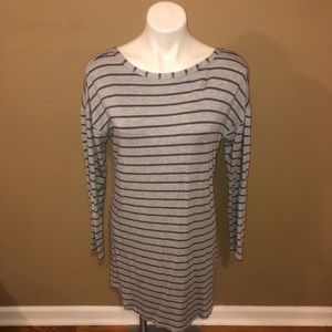 Loft lounge gray w/ navy stripes long sleeve dress